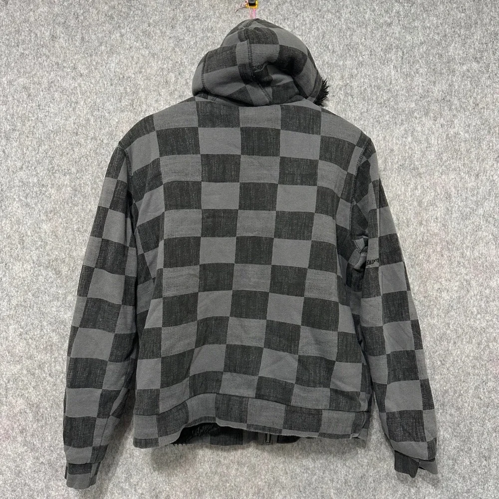 Y2K Volcom Youth Checkered Faux‎ Fur Lined Hoodie Jacket Kids XL